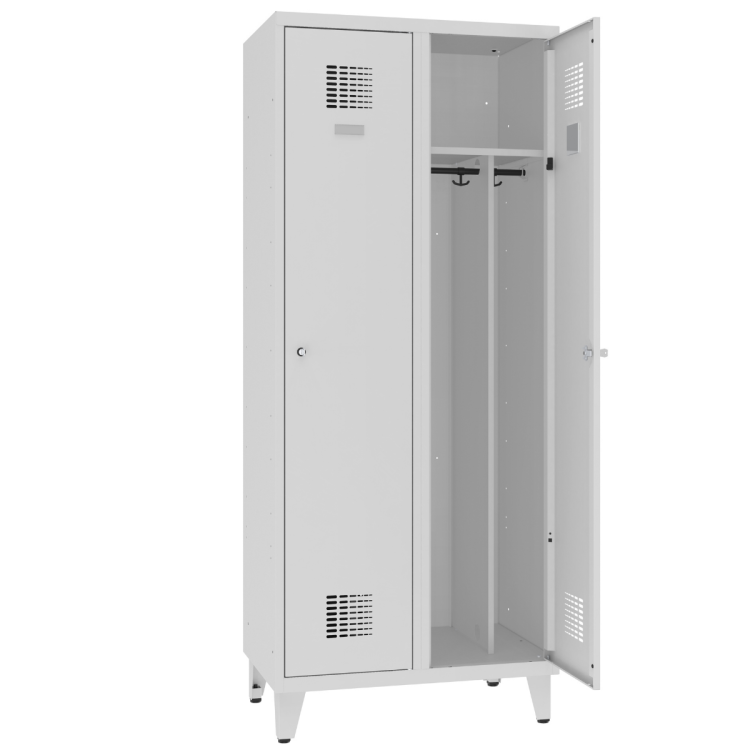 Otwarta szafa ubraniowa metalowa na nóżkach z przegrodą Sum 421 W Malow - 2 drzwiowa szafa metalowa