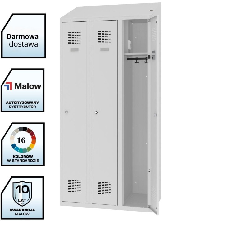 Szafa socjalna ubraniowa trzydzielna MSum 330v z gniazdkiem elektrycznym i daszkiem z darmową dostawą