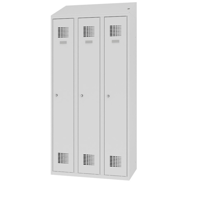 Zamknięta szafa socjalna ubraniowa trzydzielna MSum 330v z gniazdkiem elektrycznym i daszkiem z darmową dostawą