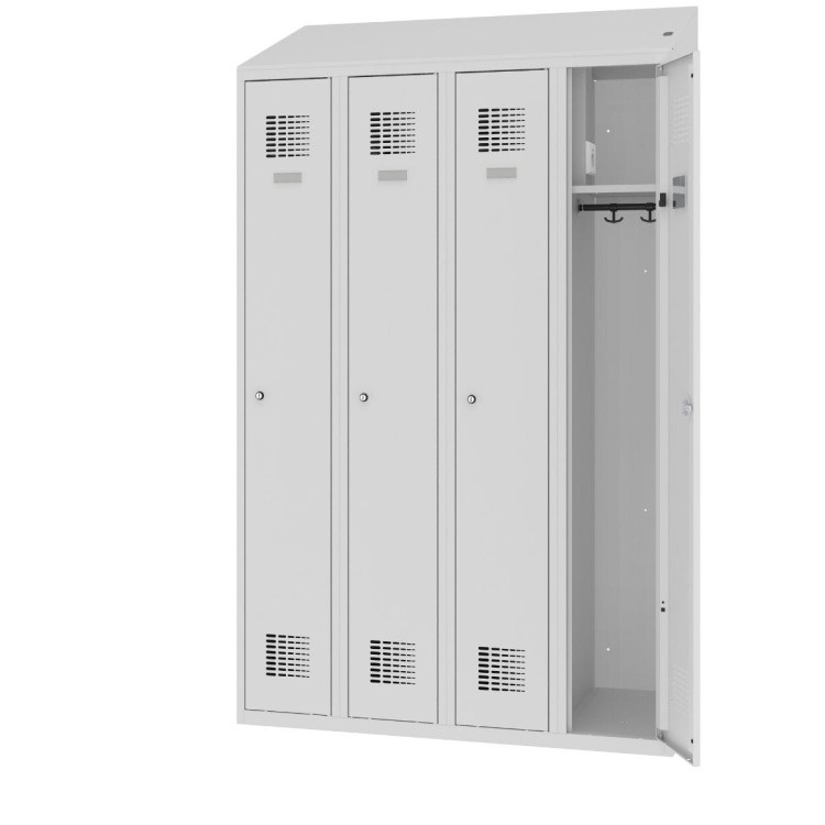 Otwarta szafa socjalna ubraniowa czterodzielna MSum 340v z gniazdkiem elektrycznym i daszkiem z darmową dostawą