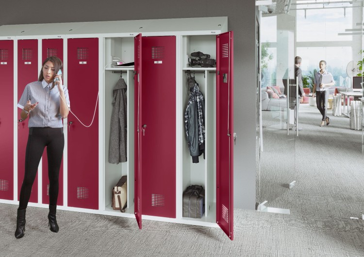 Wizualizacja szaf socjalnych ubraniowych z gniazdkiem elektrycznym