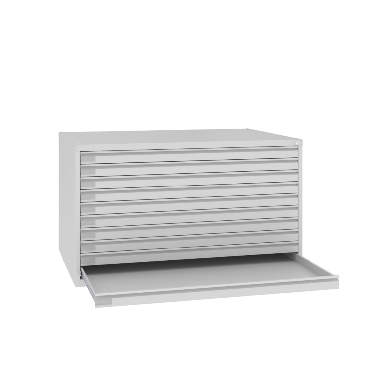 otwarta-szafa SRM 200 – metalowa szafa na rysunki i mapy A0, 10-szufladowa-z-darmowa-dostawa