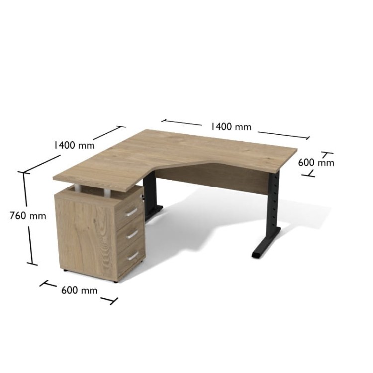 Biurko narożne z kontenerkiem 1400/600 x 1400/600 Dąb Coastland/Grafit (Opentech) z darmową dostawą