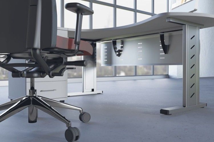 Wizualizacja spodu biurka z serii BFM Antrax kolor stelaża Alu