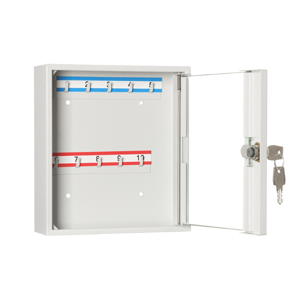 Otwarta szafka na klucze SK 10/S popielata RAL 7035 Leomar – przeszklona na 10 kluczy