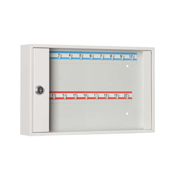 Zamknięta szafka na klucze SK 20/S popielata RAL 7035 Leomar – przeszklona na 20 kluczy