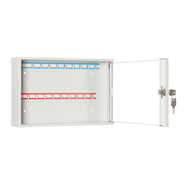 Otwarta szafka na klucze SK 20/S popielata RAL 7035 Leomar – przeszklona na 20 kluczy