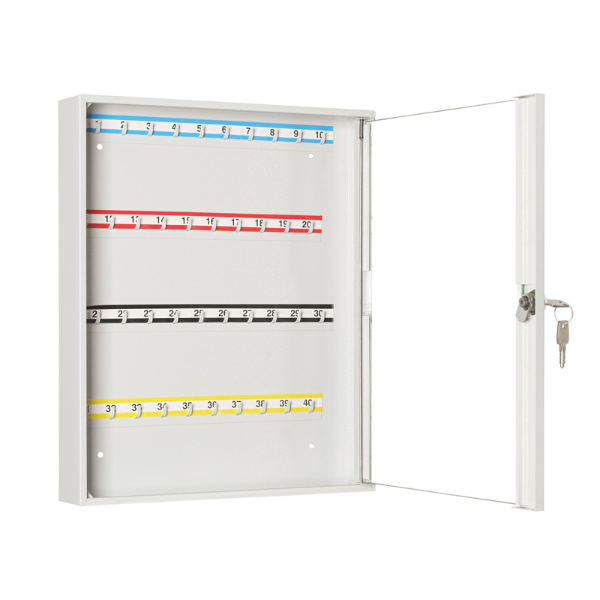 Otwarta szafka na klucze SK 40/S popielata RAL 7035 Leomar – przeszklona na 40 kluczy