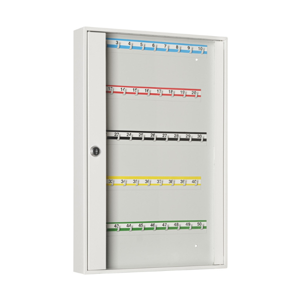 Zamknięta szafka na klucze SK 50/S popielata RAL 7035 Leomar – przeszklona na 50 kluczy