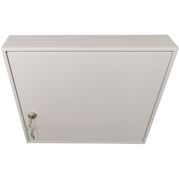 Zamknięta metalowa szafka na klucze SKR 60 popielata RAL 7035 Leomar – ruchome haczyki 60 kluczy