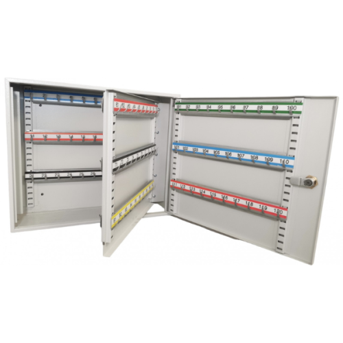 Otwarta metalowa szafka na klucze SKR 120 popielata RAL 7035 Leomar – regulowana 120 kluczy