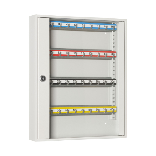 Zamknięta metalowa przeszklona szafka na klucze SKR 40/S popielata RAL 7035 Leomar – metalowa szafka na 40 kluczy