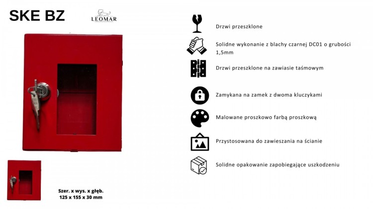 Cechy charakterystyczmne czerwonej szafki metalowej na klucz ewakuacyjny SKE-BZ
