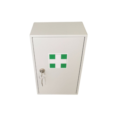 Zamknięta apteczka.pngZamknięta metalowa apteczka AP1 popielata RAL 7035 Leomar