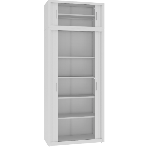 Otwarta szafa aktowa z drzwiami żaluzjowymi z nadstawką SBM