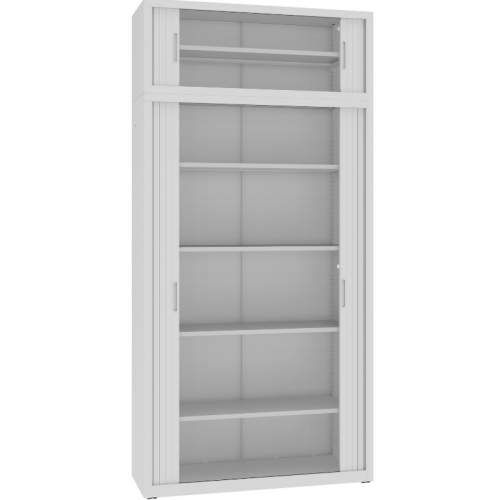 Otwarta szafa aktowa z drzwiami żaluzjowymi z nadstawką SBM