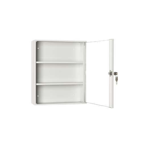 Otwarta apteczka metalowa AP2/S przeszklona RAL 7035 Leomar – 2 półki