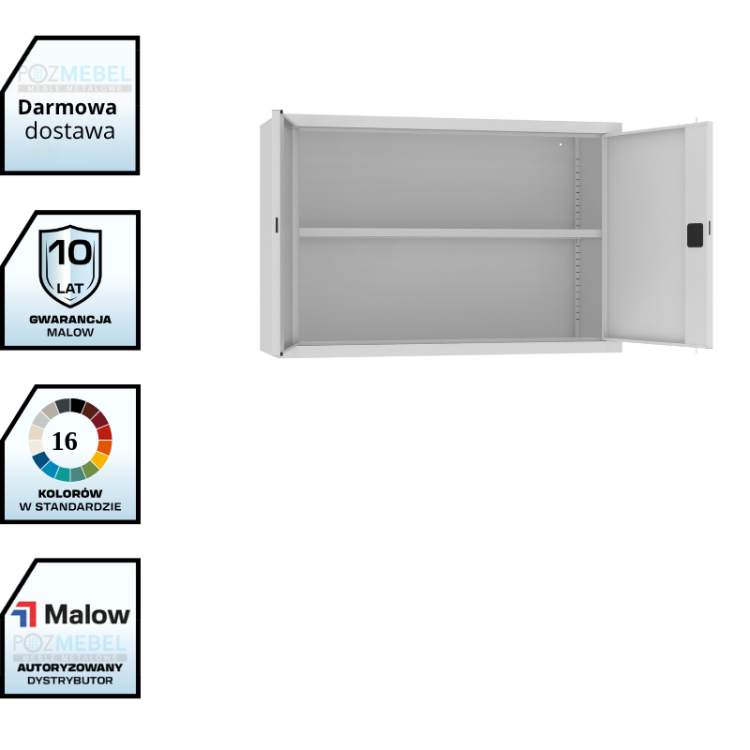 Wysoka nadstawka metalowa z drzwiami skrzydłowymi SBM 804 M LX Malow – do szaf 120 cm / 32 segregatory