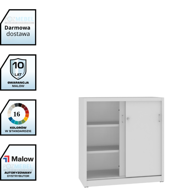 Metalowa szafa aktowa z drzwiami przesuwnymi SBM 112 Malow – niska szafa na segregatory 100 cm / 26 segregatorów