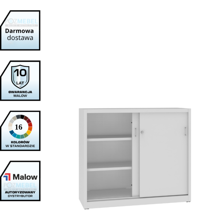 Metalowa szafa aktowa z drzwiami przesuwnymi SBM 110 Malow – szeroka szafa na segregatory 120 cm / 32 segregatory