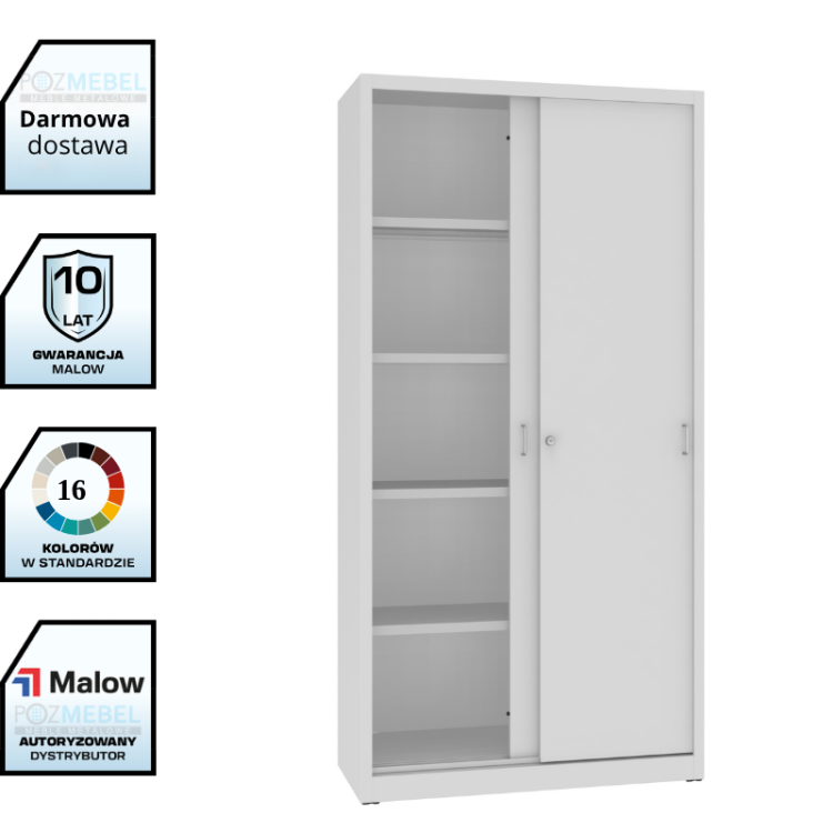 Metalowa szafa aktowa z drzwiami przesuwnymi SBM 222 Malow – wysoka szafa na segregatory 100 cm / 65 segregatorów