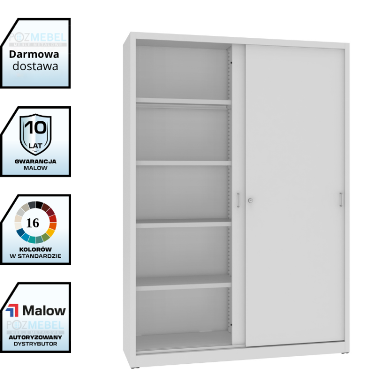 Metalowa szafa aktowa z drzwiami przesuwnymi SBM 221 Malow – duża wysoka szafa na segregatory 140 cm / 95 segregatorów