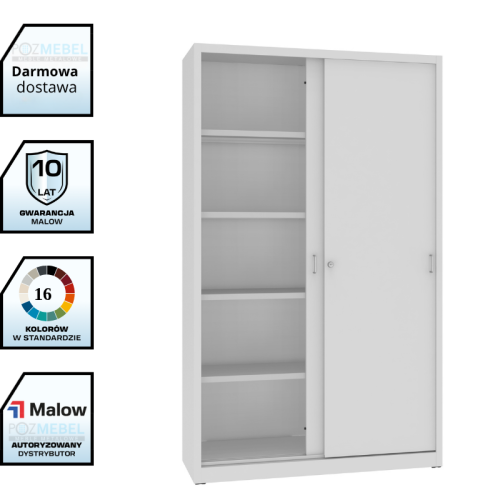 Metalowa szafa aktowa z drzwiami przesuwnymi SBM 220 Malow – szeroka wysoka szafa na segregatory 120 cm / 80 segregatorów