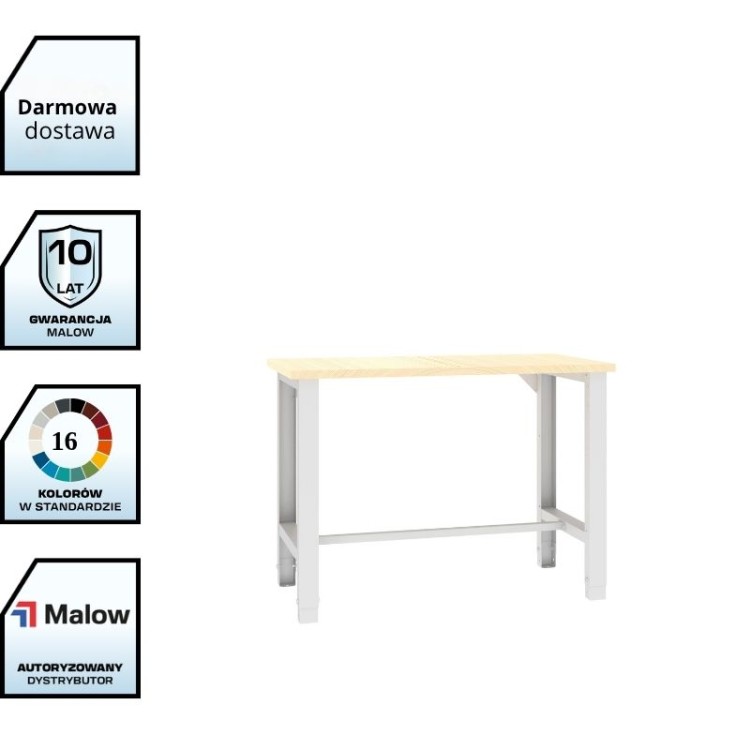 Stół warsztatowy SWT 12 1500x620 mm Malow – duży stół roboczy do warsztatu z darmową dostawą