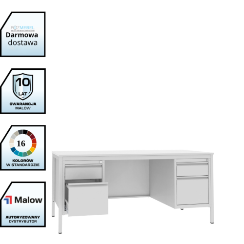 Biurko lekarskie BIM 052 st 740x1600x800 mm Malow z 2 kontenerkami i szufladami na teczki A4