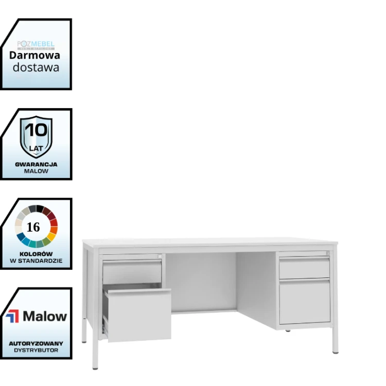 Biurko lekarskie BIM 052 st 740x1600x800 mm Malow z 2 kontenerkami i szufladami na teczki A4