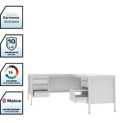 Biurko lekarskie narożne BIM 071 st 1600x800 mm + dostawka 1200 mm Malow 6 szuflad z darmową dostawą