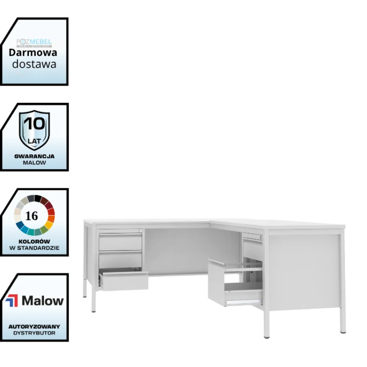 Biurko lekarskie narożne BIM 071 st 1600x800 mm + dostawka 1200 mm Malow 6 szuflad z darmową dostawą