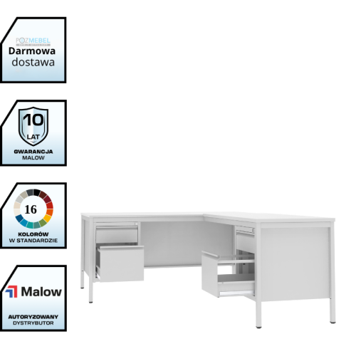 Biurko lekarskie narożne BIM 073 st 1600x800 mm + dostawka 1200 mm Malow z szufladą A4 z darmową dostawą