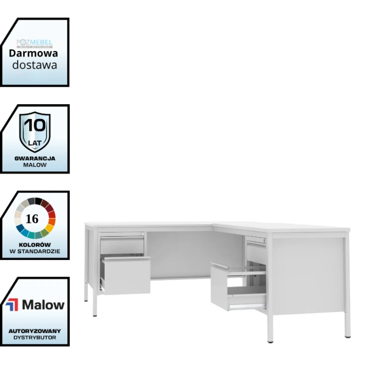 Biurko lekarskie narożne BIM 073 st 1600x800 mm + dostawka 1200 mm Malow z szufladą A4 z darmową dostawą