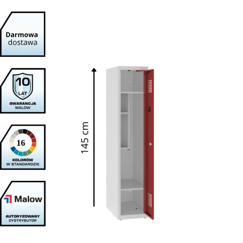 Metalowa szafka szkolna ubraniowa MSUM 310S – niska 1450 mm z półką na buty i książki z darmową dostawą