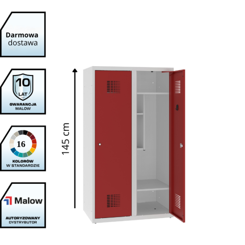 Metalowa szafka szkolna ubraniowa 80 cm MSUM 420S – dwudrzwiowa, wysokość 1450 mm z darmową dostawą