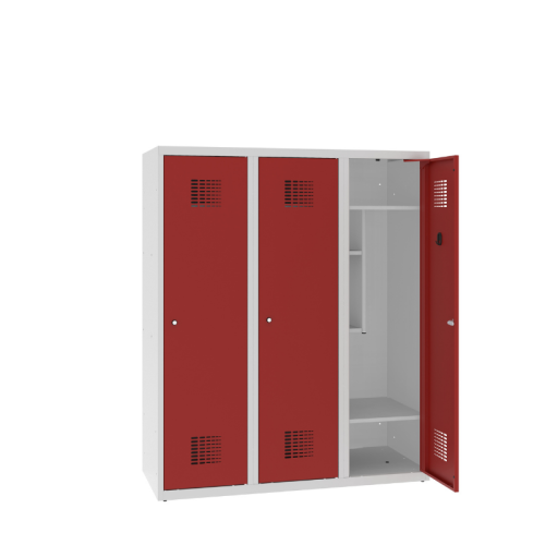 Otwarta metalowa szafka szkolna ubraniowa 120 cm MSUM 430S – trzydrzwiowa, wysokość 1450 mm z darmową dostawą