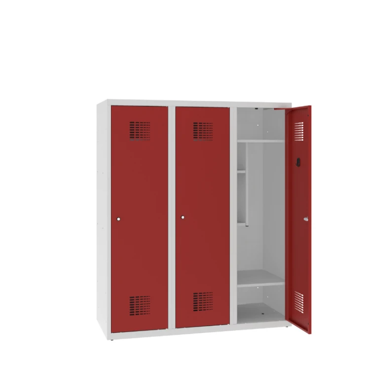 Otwarta metalowa szafka szkolna ubraniowa 120 cm MSUM 430S – trzydrzwiowa, wysokość 1450 mm z darmową dostawą