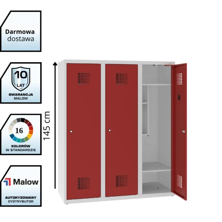 Metalowa szafka szkolna ubraniowa 120 cm MSUM 430S – trzydrzwiowa, wysokość 1450 mm z darmową dostawą