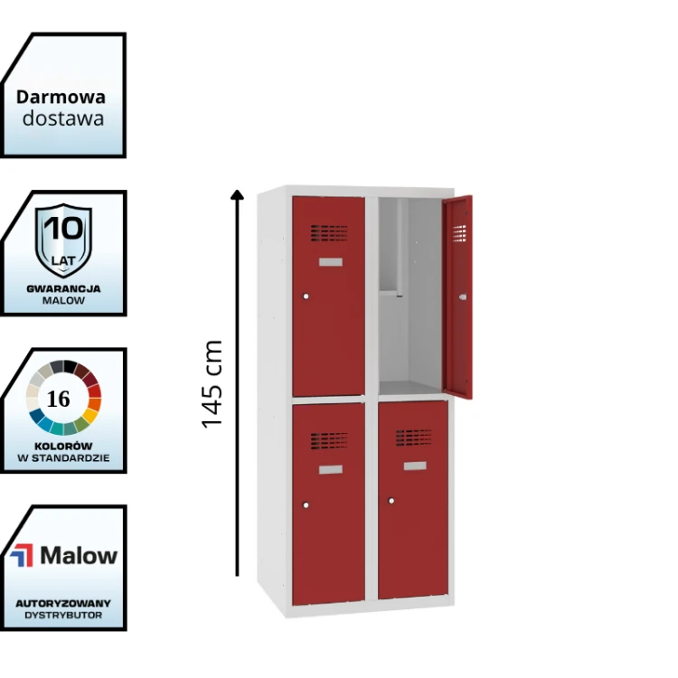 Metalowa szafka szkolna schowkowa 60 cm MSUS 322S – 4 skrytki, wysokość 1450 mm z darmową dostawą
