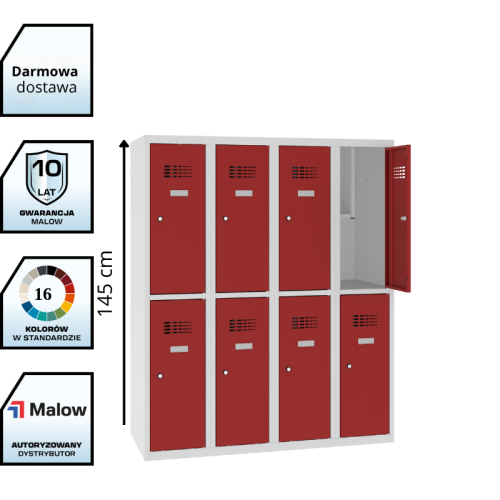 Metalowa szafka szkolna schowkowa 120 cm MSUS 342S – 8 skrytek, wysokość 1450 mm z darmową dostawą