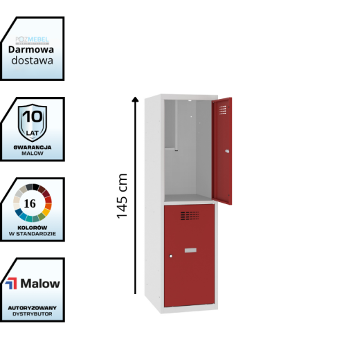 Metalowa szafka szkolna schowkowa 40 cm MSUS 412S – 2 skrytki, wysokość 1450 mm z darmową dostawą