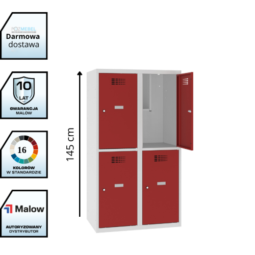 Metalowa szafka szkolna schowkowa 80 cm MSUS 422S – 4 skrytki, wysokość 1450 mm z darmową dostawą