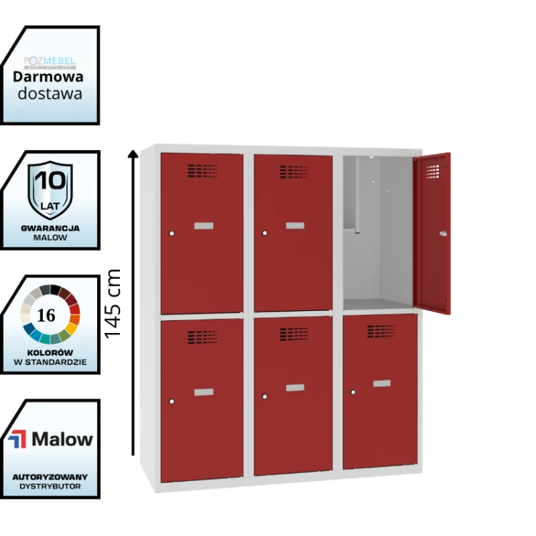 Metalowa szafka szkolna schowkowa 120 cm MSUS 432S – 6 skrytek, wysokość 1450 mm darmowa dostawa