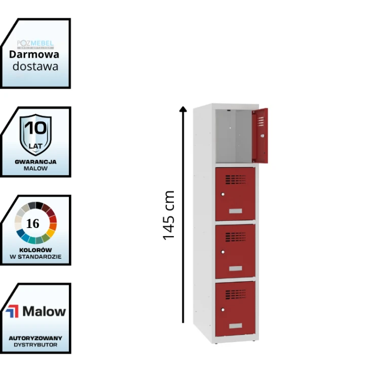 Szafka szkolna schowkowa 4 skrytki pionowe MSUS 314S – wąska 1450 mm z darmową dostawą i atestami