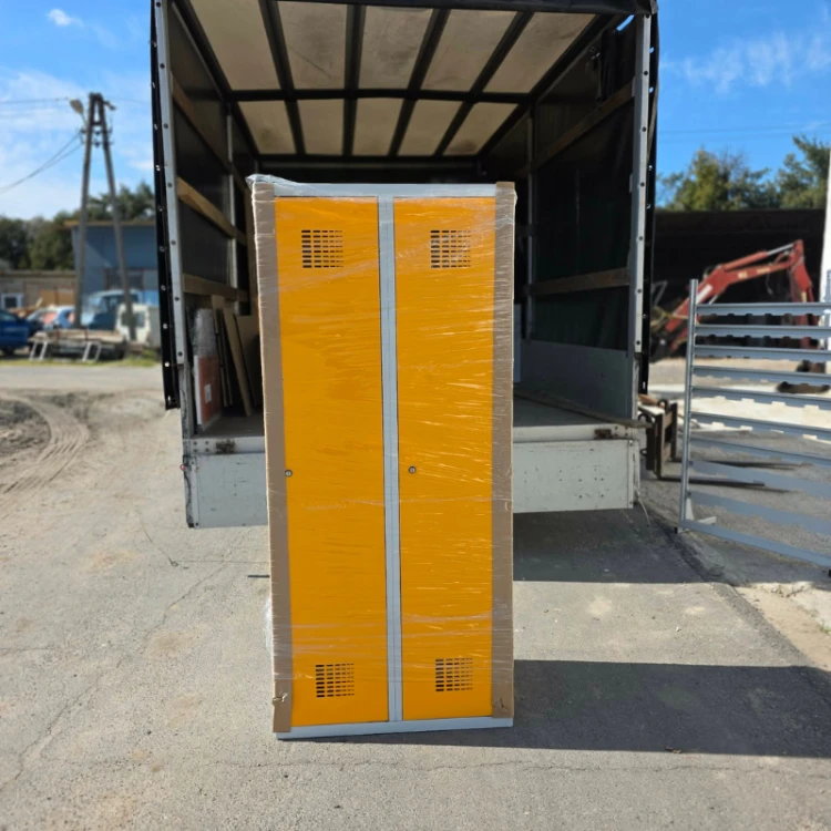 Tania szafa ubraniowa 80 cm z przegrodą – metalowa RAL 7035 / RAL 1028 powystawowa