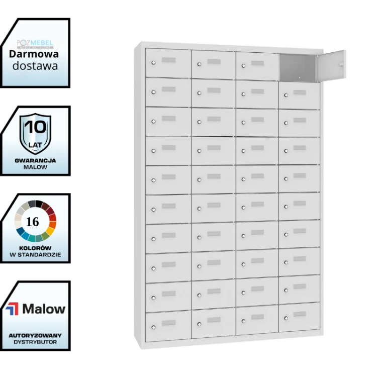 Metalowa szafka śniadaniowa MSUS 3410 Malow – 40 skrytek, czterokolumnowa z darmową dostawą