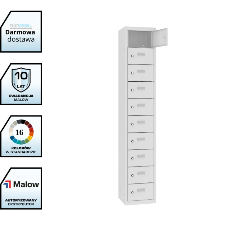Metalowa szafka śniadaniowa stojąca MSUS 3110 Malow – 10 skrytek, wąska 30 cm z darmową dostawą