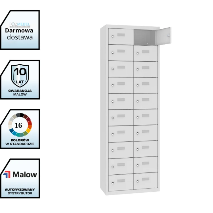 Metalowa szafka śniadaniowa MSUS 3210 Malow – 20 skrytek, dwukolumnowa 30 cm, bez nóżek z darmową dostawą