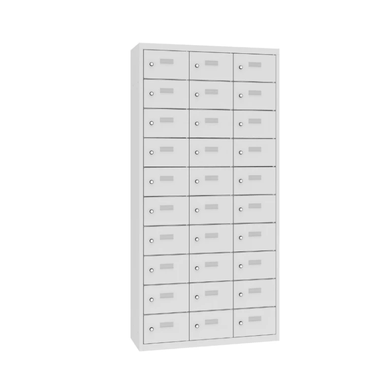 Zamknięta metalowa szafka śniadaniowa MSUS 3310 Malow – 30 skrytek, trzykolumnowa z darmową dostawą
